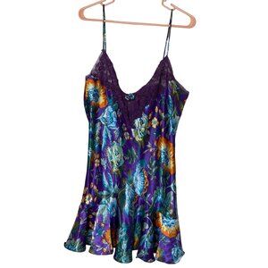 VTG Victoria’s Secret Gold Label Slip Dress L Purple Floral Lace Chemise 90s Y2K